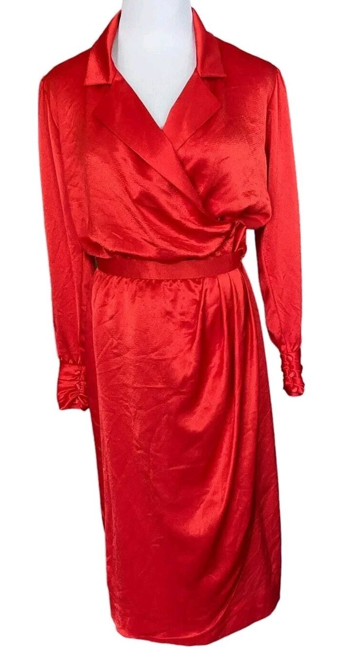 Vtg 80s Doncaster Red Satin Blouse Skirt Set women 6 Cocktail Dressy Suit